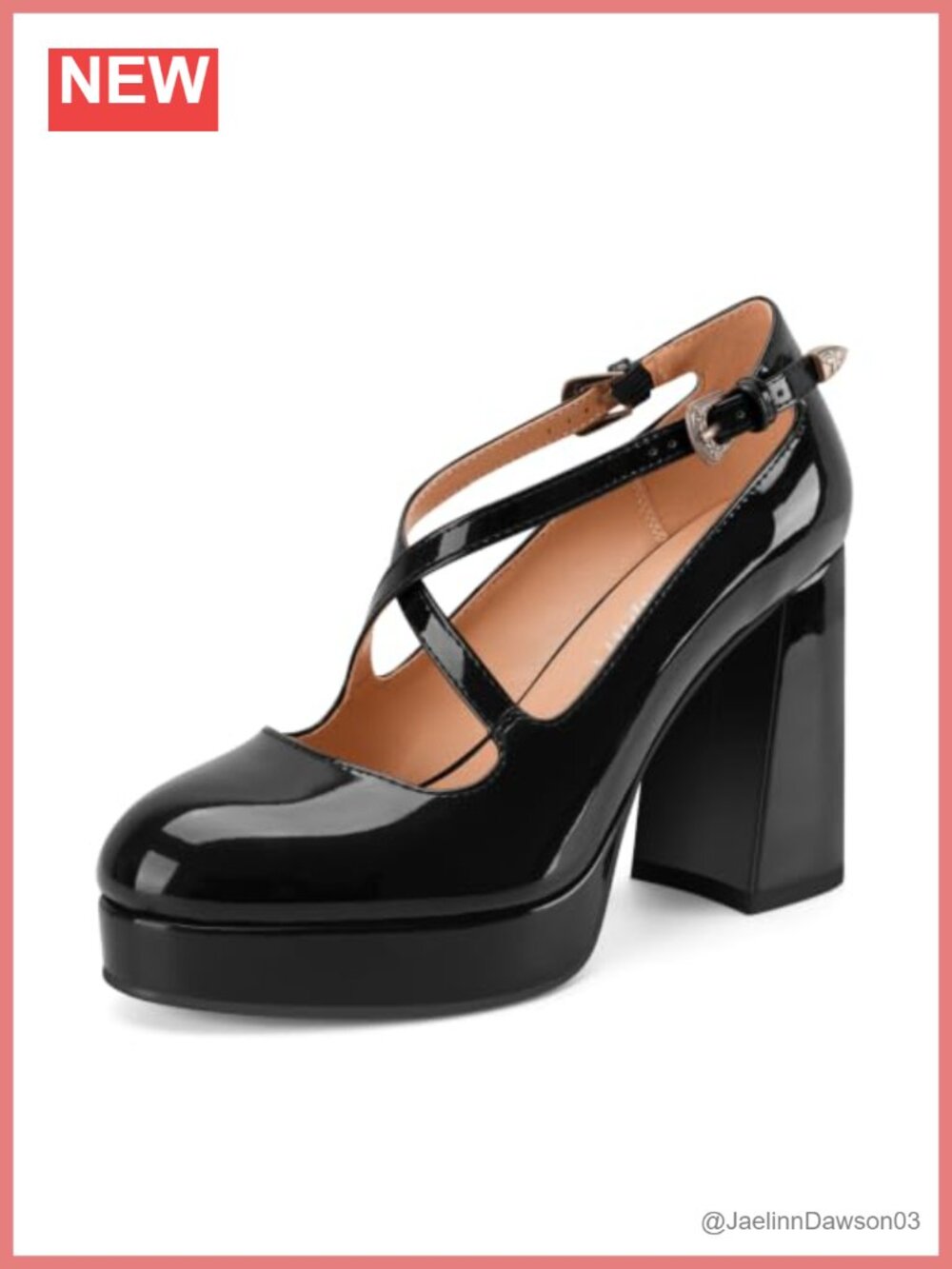Women's Platform Mary Jane Chunky Heels Patent Leather Cross Ankle Strap
